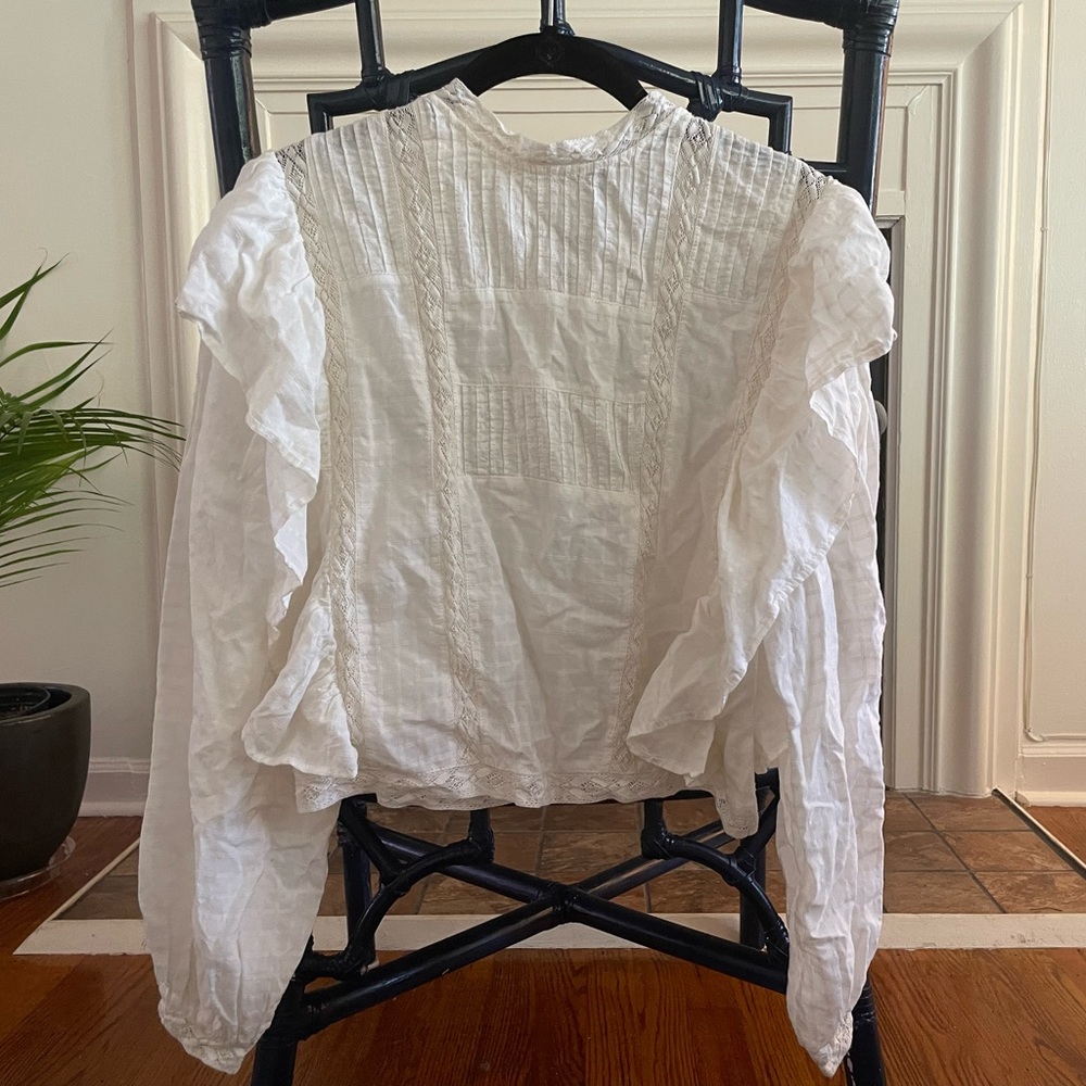 Zara White Ruffled Blouse XS